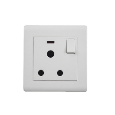 Wall Switch Foreign Trade 86 Type Plastic Spray Paint Large Plate White One Open 15A Socket with Indicator Light Switch