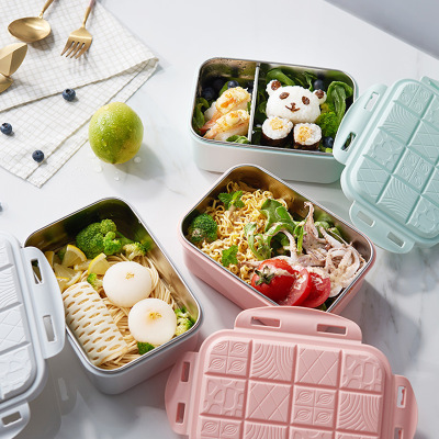 Factory Direct Creative Stainless Steel Lunch Box Simple Lunch Box Bento Bowl Multi-Color Chocolate Square Lunch Box