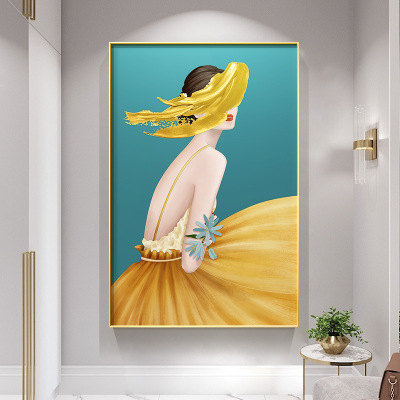 Entrance Painting Modern Simple Vertical Figure Mural High-End Entry Wall Affordable Luxury Aisle Oil Painting Corridor Painting