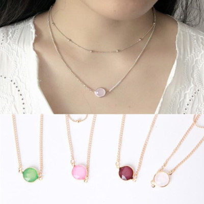 European and American Jewelry Cross-Border Supply Simple Gem Pendant Ball Bead Chain Double Layer Choker Short Lady Necklace