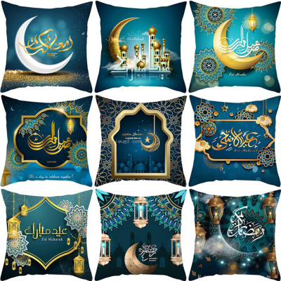 Home Supplies Muslim Holy Month Pillow Case Golden Digital Printing Polyester Peach Skin Cushion Cover Amazon Explosion