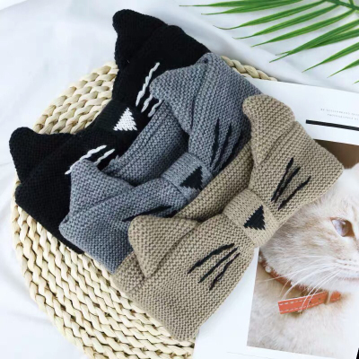 Japanese and Korean Forehead Short Hair Accessories Female Online Influencer Korean Cartoon Wool Headband Cute Cat Shape Knitted Hair Band