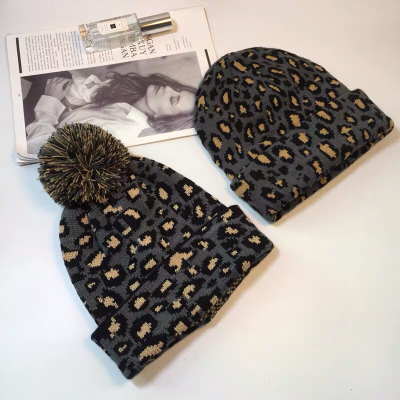 Leopard Print Knitted Woolen Cap Women's Korean-Style Retro Personality All Match Color Matching Autumn and Winter Thickening Curling Ear Protection Fashion Hat