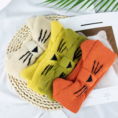 Japanese and Korean Forehead Short Hair Accessories Female Online Influencer Korean Cartoon Wool Headband Cute Cat Shape Knitted Hair Band