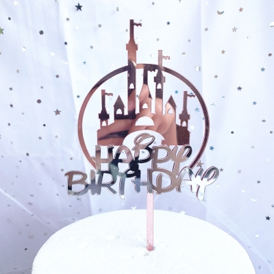 Baking Cake Topper Double-Deck Castle Happy Birthday Acrylic Cake Decorative Insertion