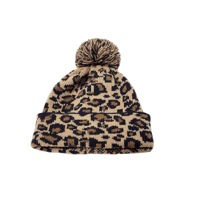 Leopard Print Knitted Woolen Cap Women's Korean-Style Retro Personality All Match Color Matching Autumn and Winter Thickening Curling Ear Protection Fashion Hat