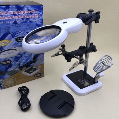 16129-15lc New Multi-Functional HD Desktop LED Light Auxiliary Clip Industrial Maintenance Welding Magnifying Glass
