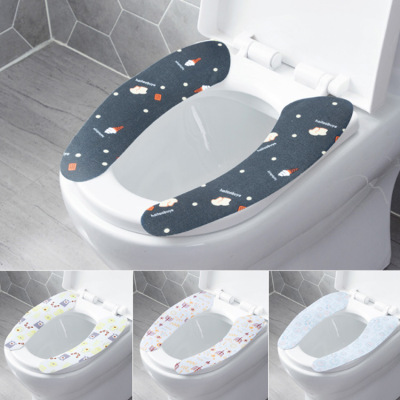 Self-Adhesive Printing Electrostatic Toilet Mat Household Happy Day Autumn and Winter Washable Closestool Cushion Toilet Seat Cover