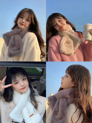 Women's Scarf Autumn and Winter Cute Girl Versatile Korean Fashion Velvet Imitate Rex Rabbit Fur Student Scarf Thickened Warm