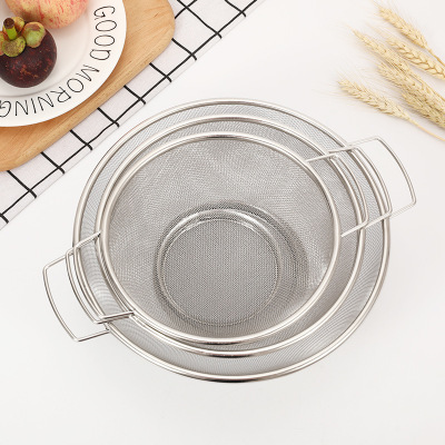 Stainless Steel Vegetable Fruit Basket Washing Drain Basket Sieve Rice Washing Filter Basket Binaural Handle Vegetable Basket Factory Direct Sales