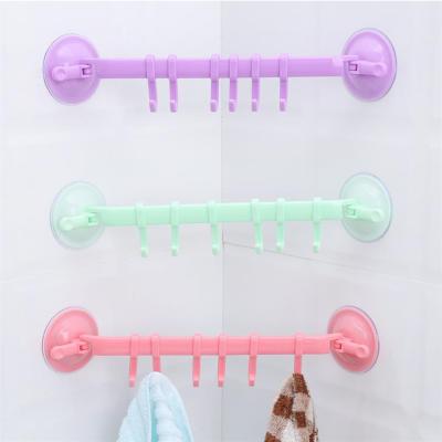 Suction Cup Hook a Row of Six-Piece Bathroom Self-Priming Strong Towel Hook Plastic Wall Mount Living Room Sucker Stick 6-Piece