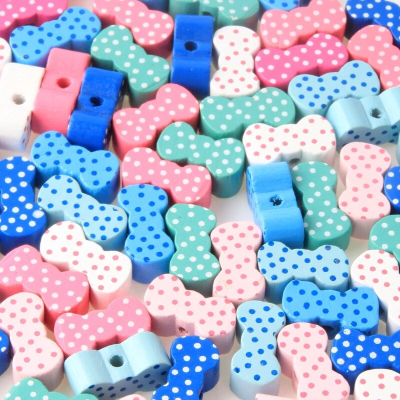 DIY Children String Beads Accessories Color Bow Printing Point Wooden Bead Preschool Education Scattered Beads Wholesale Barrettes Accessories