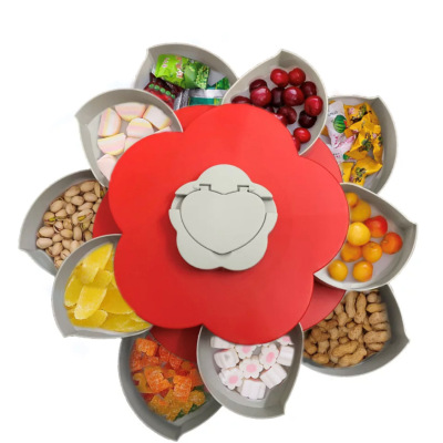Tiktok Same Petal Rotating Fruit Box Candy Plate Household Living Room Dried Fruit Box Fruit Box Compartment with Lid Snack Solid Fruit Box