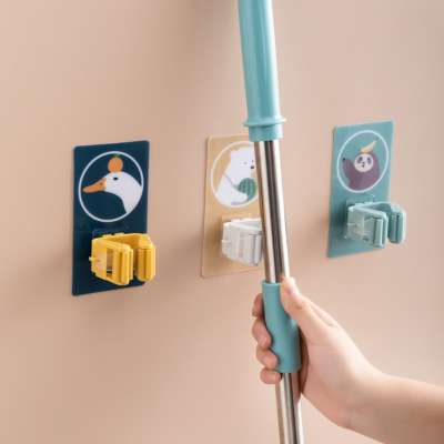 Mop Rack Broom Holder Mop Hook Strong Incognito No Punch Mop Clip Bathroom Wall Mount Cartoon Sticky Hook