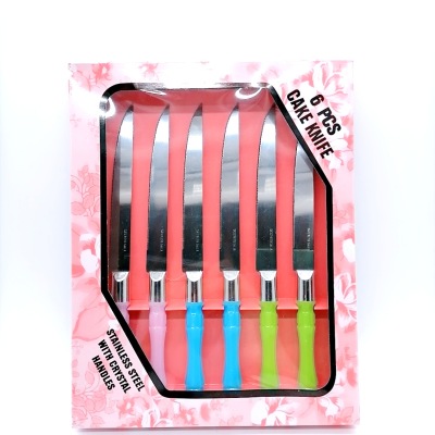 Plastic Handle Stainless-Steel Bread Knife Baking Tools Crystal Handle Bread Knife Cake Cutter Color Box 6pc