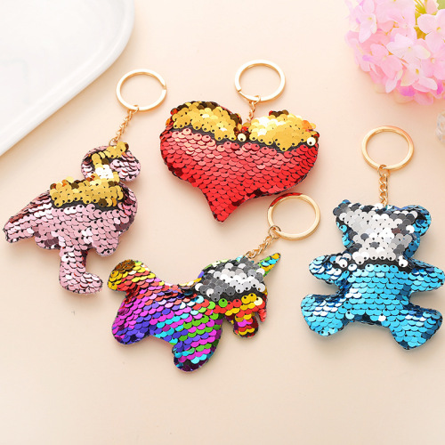 Amazon Hot Sale Sequined Unicorn Keychain Cartoon Christmas Car Key Pendant Gift Spot Wholesale