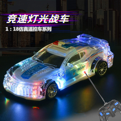 Cross-Border Children's Four-Way Remote Control Car Model Light Wireless Remote Control Racing Electric Toy Car Night Market Stall Goods