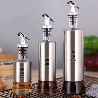 High-End Stainless Steel Oiler Oil Bottle Household Soy Sauce and Vinegar Cooking Wine Glass Bottle Spice Jar TikTok Oil Controlling Bottle Delivery