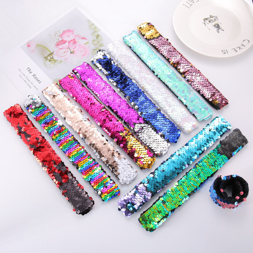 new european and american children‘s pop band sequin pop ring bracelet customizable christmas wristband slap bracelet wholesale