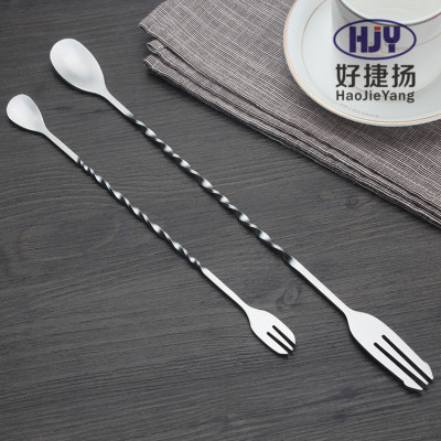Stainless Steel Bar Spoon Cocktail Stirring Spoon Milk Tea and Coffee Ice Spoon 410 Stainless Steel Spiral Spoon Wholesale