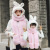 Winter Neck Warmer One-Piece Hooded Parent-Child Cute Rabbit Ears Warm Thickened Fleece Scarf Gloves Hat Three-Piece Set