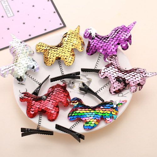 European and American Children‘s Sequined Unicorn Barrettes Children‘s Holiday Gifts in Stock Wholesale Amazon Hot Selling Children‘s Hair Accessories