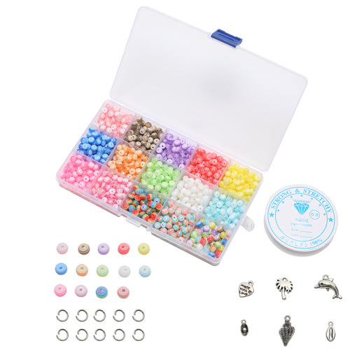 6mm resin two-color beads box diy beaded bracelet necklace boxed accessories material containing alloy pendant coil