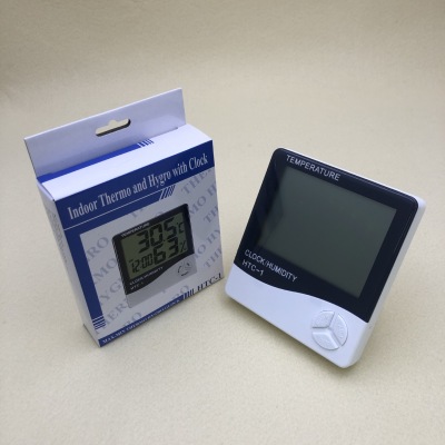 HTC-1 Electronic Hygrometer Large Screen Digital Temperature and Humidity Table with Clock Alarm