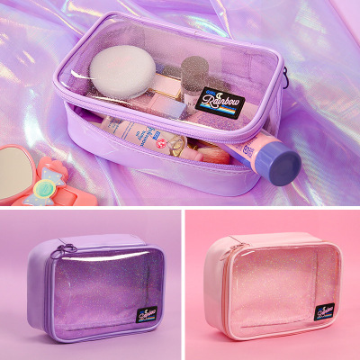 Portable Clear Square Cosmetic Bag Korean Ins Style Girl 2020 New Super Popular PVC Small Waterproof Wash Bag