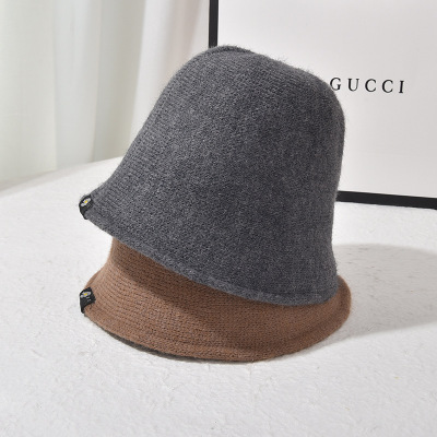Wool Japanese Style Age-Reducing Artistic Style Bucket Hat Female Korean Style Trendy Knitted Bucket Hat Autumn and Winter Fashion All-Matching Fisherman Hat