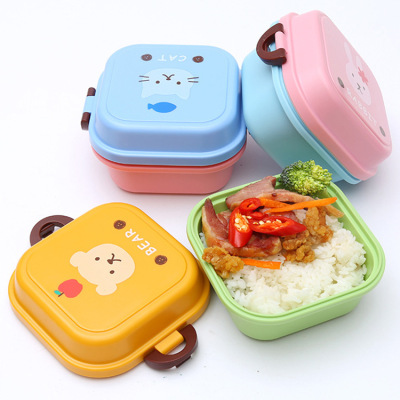 Children's Double Layer Lunch Box Cartoon Lock Tuck Box Mini Double-Layer Lunch Box Portable Infant Fruit Container