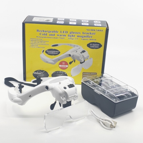 usb charging 9898.7（rd）c head-mounted glasses-type cold and warm light led light reading and maintenance hd magnifying glass