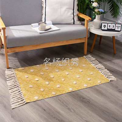 Jingyu Three-Color 60x90 Bedroom Cotton Braided Handmade Tassel Floor Mat Printed Tufting Craft Door Mat