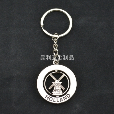 Dutch Windmill round Rotating Key Chain Metal Alloy Key Ring Souvenir Advertising Gifts Business Gifts