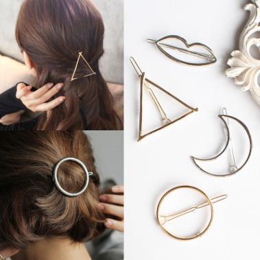 European and American Exaggerated Triangle Moon Circle Hairpin Geometric Shape Side Clip Hair Accessories 2 Yuan Shop Jewelry Wholesale