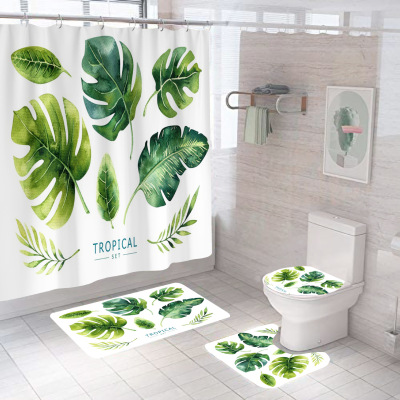 Cross-Border Amazon Hot Nordic Ins Green Plant Japanese Banana Leaf HD Digital Printing Waterproof Polyester Bathroom Shower Curtain