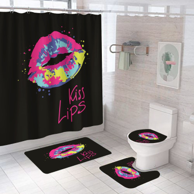 Foreign Trade Shower Curtain Sexy Red Lip 3D HD Digital Printing Mildew-Proof Waterproof Polyester Shower Curtain Can Be Graphic Customization