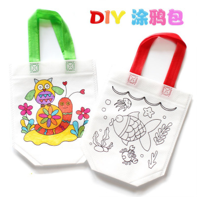 Children's DIY Environmental Protection Doodle Bag Packs Children's Kindergarten Handmade Coloring Drawing Materials Educational Color Filling