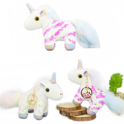 Boutique 4-Inch 5-Inch New Style Plush Toy Sequined Unicorn Doll Cars and Bags Keychain Pendant