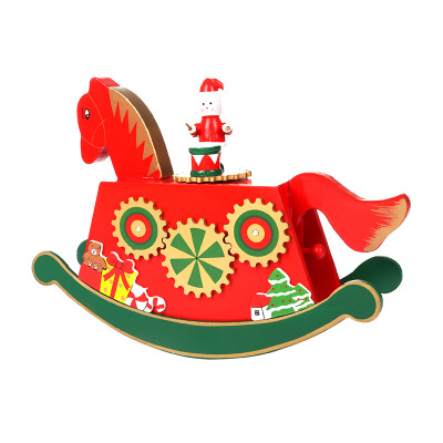 Wooden Christmas Rocking Horse Gear Music Box Christmas Decorations Christmas Trojan Music Box Desktop Decoration Gifts