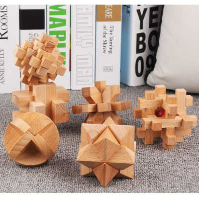 Children's Puzzle Burr Puzzle Unlock Wooden Burr Puzzle Classical Disassembly Adult Traditional Intelligence Toy Set
