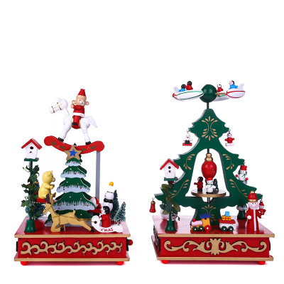 Christmas Wooden Thread Square Trojan Horse Music Box Gift Decoration Christmas Tree DIY Music Box Table Decorations