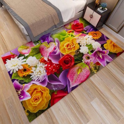 3D Printed Velveteen Floor Mat Floral Pattern Living Room Coffee Table Bedroom Bed Front Carpet Bay Window Foyer Customization Can Be Cut