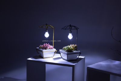 Iron Flower Stand Balcony Floor-Standing Plant Stand Iron Stand Flower Pot with Vase Night Light Flower Vase