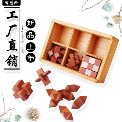 Factory Direct Sales Leisure Educational Children Unlock Toy Wooden Box 6-Piece Set Beech Interlocked Burr Puzzle Set