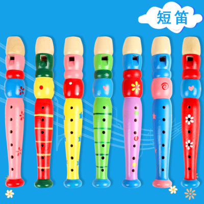 Wooden Cartoon Flute Wooden Children's Clarionet 6-Hole Small Piccolo Playing Musical Instrument Infant Educational Toys