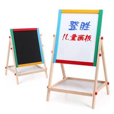 Children's Double-Sided Drawing Board Adjustable Color Heightening Wood Magnetic Easel Art Two-in-One Blackboard Wholesale Trade