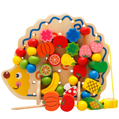 New Puzzle Beads round Beads Series Building Blocks Hedgehog Fruit Bead String Wooden Toys String Game