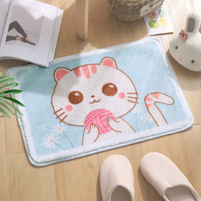 Cartoon Plush Lambswool Floor Mat Bathroom Water-Absorbing Non-Slip Mat Bedroom Carpet Door Imitation Cashmere Floor Mat Door Mat