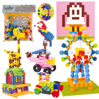 Shengong Qiaojiang Series Children's DIY Large and Small Particles Children's Puzzle Building Blocks Geometric Assembling Bag with Baseboard Building Blocks